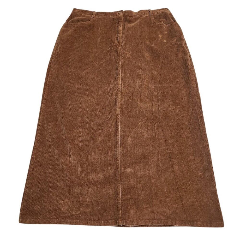 Vintage 90s Sag Harbor Sport Skirt Brown Aline Maxi Corduroy Casual Stretch